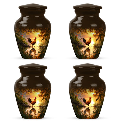 Gilded Gold Hen Cremation Urn side profile showing urn shape - timeless hen motif etched into premium metal - 10 inch aluminum urn for cremated remains