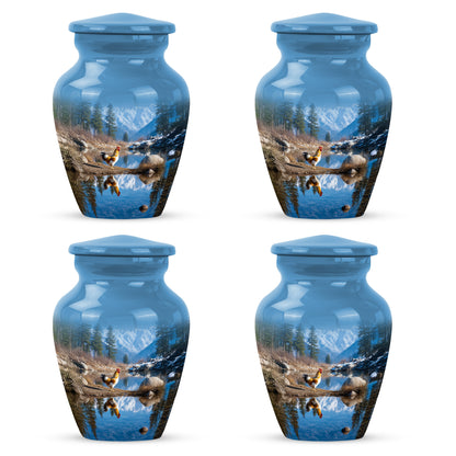 Royal Blue Hen Cremation Urn side profile showing urn shape - elegant classic hen relief with fine detailing - 10 inch aluminum urn for cremated remains