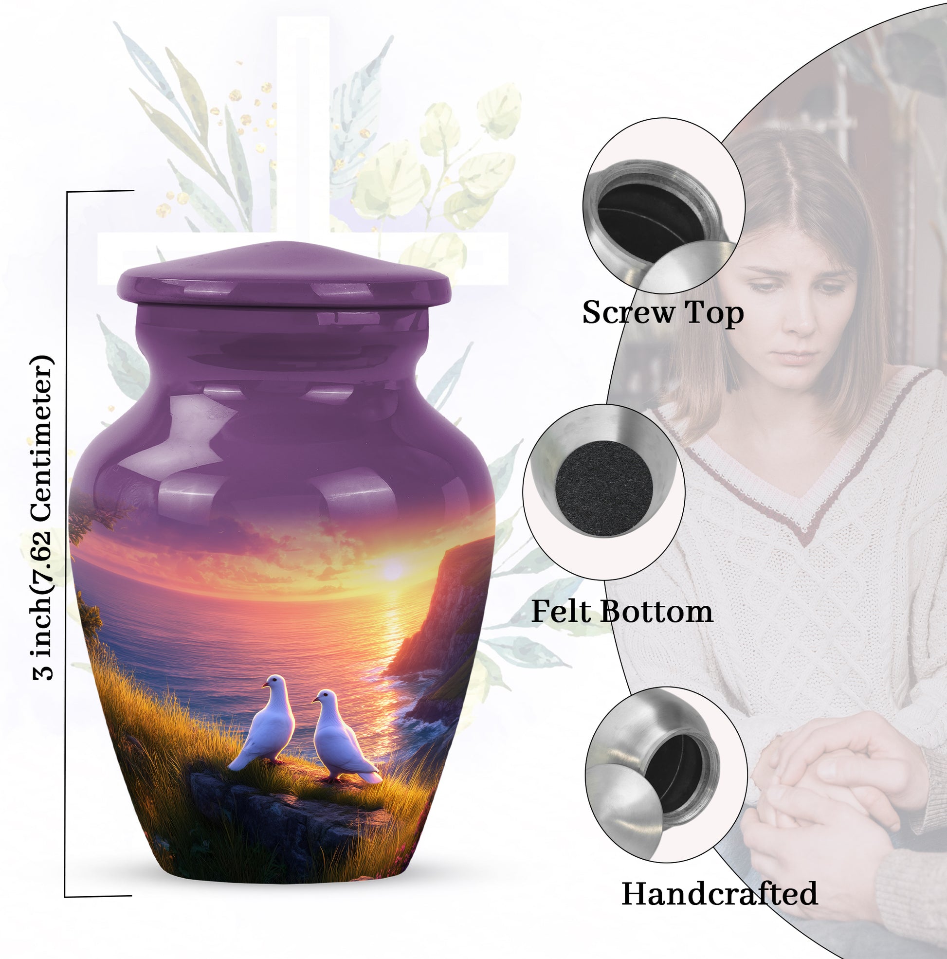 Pastel Pink Dove Cremation Urn close-up of engraving and surface detail - timeless dove motif etched into premium metal - mini keepsake memorial for portion of cremation ashes