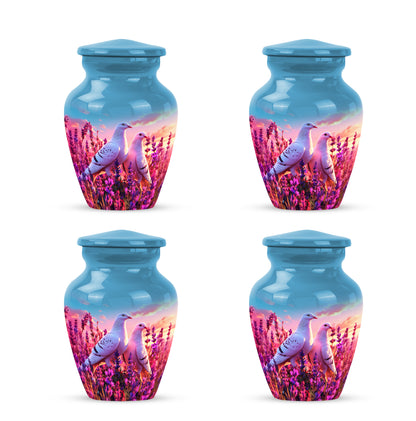 Steel Blue Dove Cremation Urn side profile showing urn shape - traditional dove engraving with hand-polished finish - 10 inch aluminum urn for cremated remains