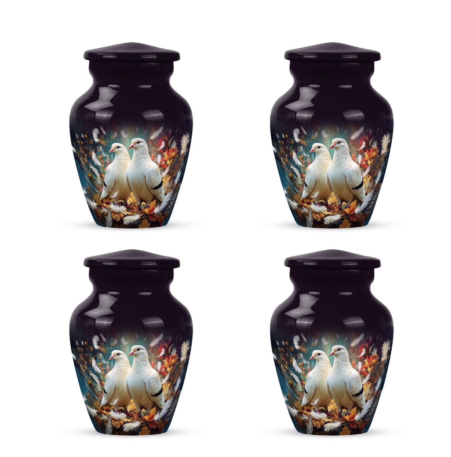 Rich Black Dove Cremation Urn side profile showing urn shape - classic sculpted dove pattern on smooth aluminum - 10 inch aluminum urn for cremated remains