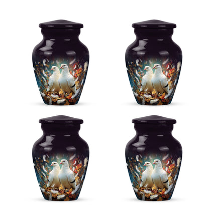 Rich Black Dove Cremation Urn side profile showing urn shape - classic sculpted dove pattern on smooth aluminum - 10 inch aluminum urn for cremated remains