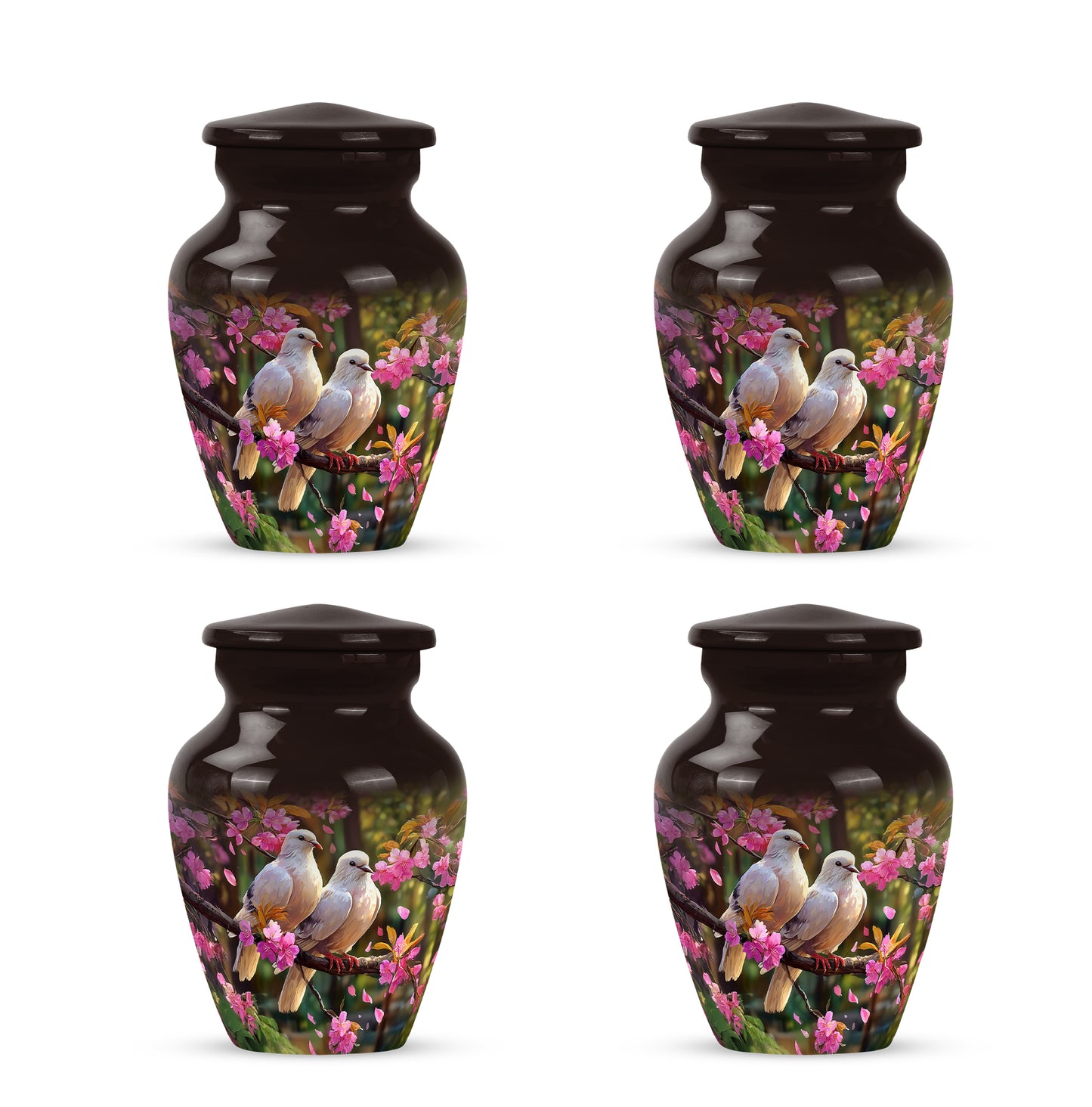 Charcoal Black Dove Cremation Urn side profile showing urn shape - elegant classic dove relief with fine detailing - 10 inch aluminum urn for cremated remains