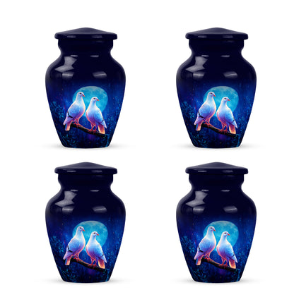 Royal Blue Dove Cremation Urn side profile showing urn shape - elegant classic dove relief with fine detailing - 10 inch aluminum urn for cremated remains