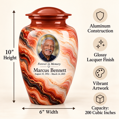 Copper Ember adult urn size guide: 10 inches high, 6 inches wide and 200 cubic inches.