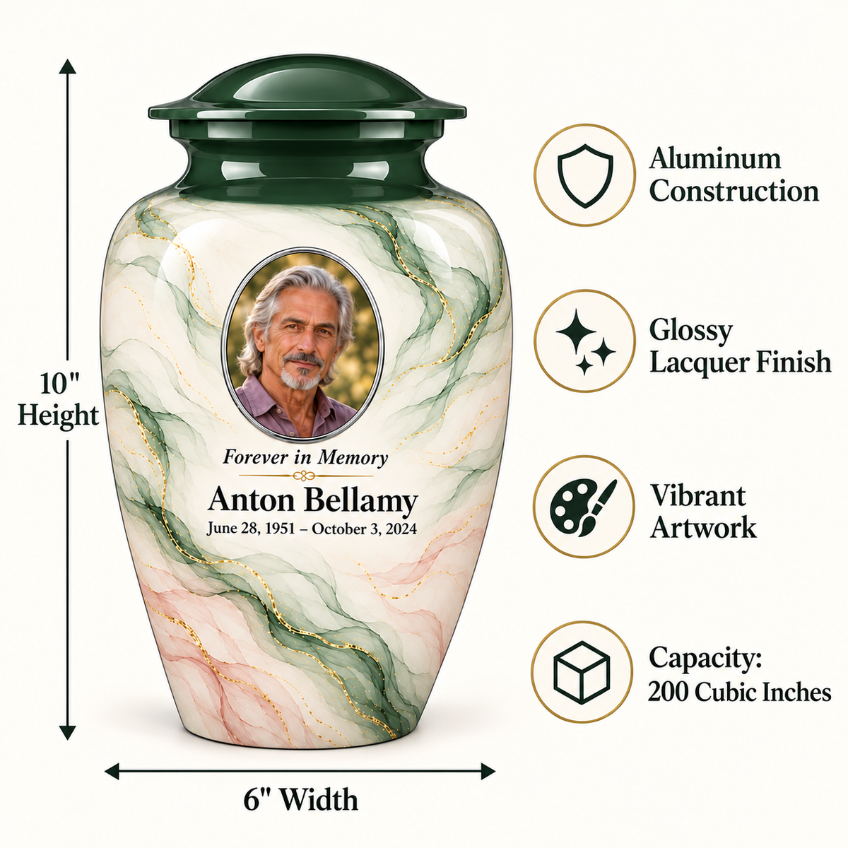 Yatskia Cypress Zephyr urn dimensions and product features guide
