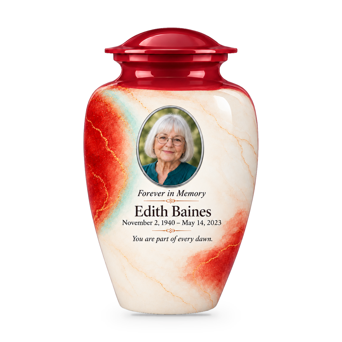 Yatskia Paprika Halo 10-inch adult urn on white background