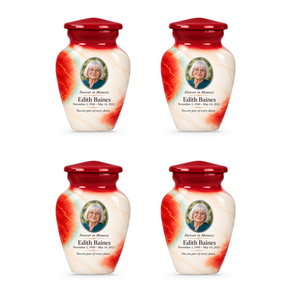Yatskia Paprika Halo four 3-inch keepsake urns on white background