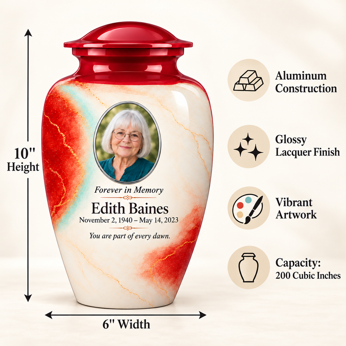 Yatskia Paprika Halo urn dimensions and product features guide