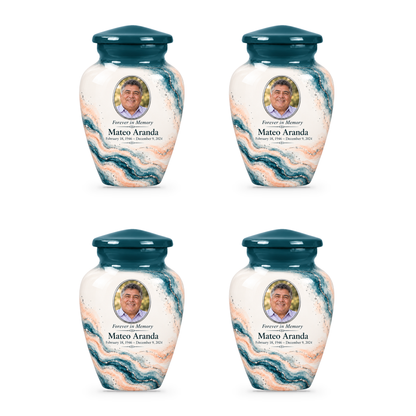 Yatskia Spruce Rivulet four 3-inch keepsake urns on white background