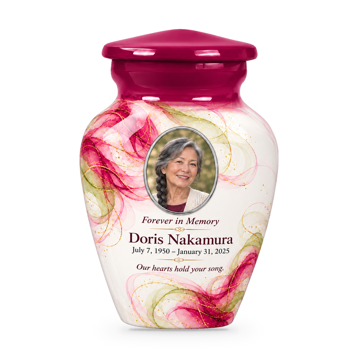 Yatskia Magenta Gossamer single 3-inch keepsake urn on white background