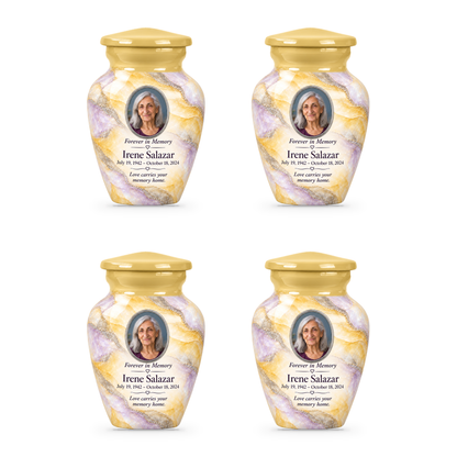 Yatskia Citron Veil four 3-inch keepsake urns on white background