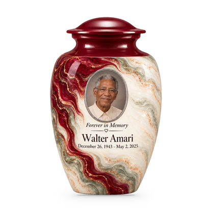Yatskia Merlot Ribbonfall 10-inch adult urn on white background