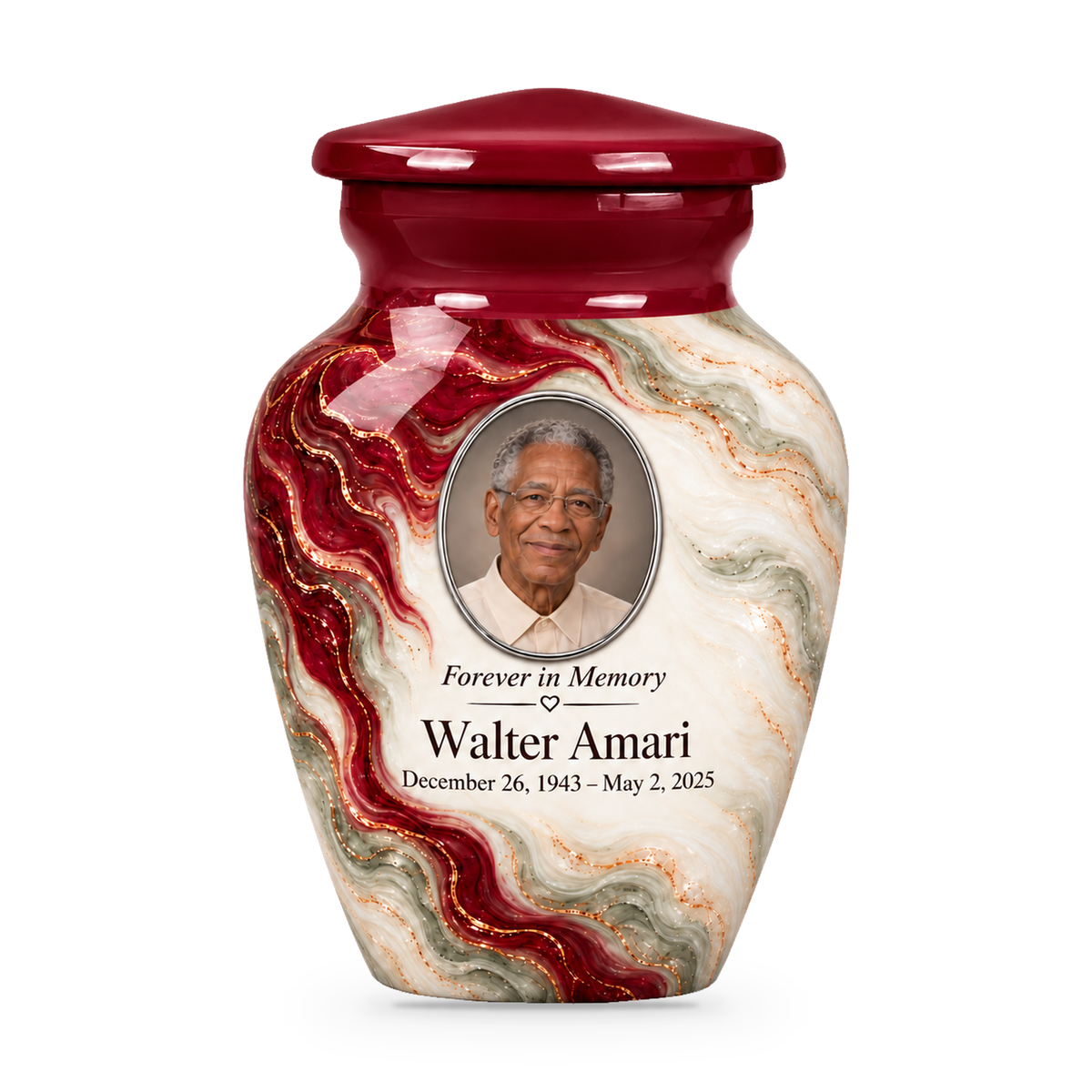 Yatskia Merlot Ribbonfall single 3-inch keepsake urn on white background