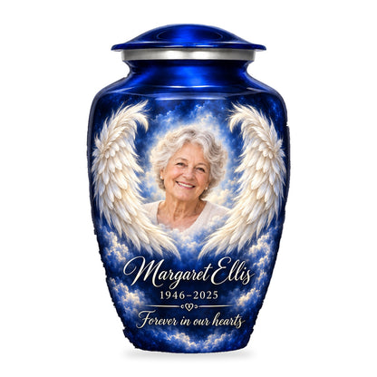 Royal Blue Angel Wings Urn with Photo 