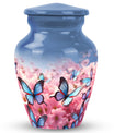 Blue Butterfly Decorative Urn For Human Ashes - Pink Floral Keepsake Urn