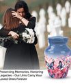 Blue Butterfly Decorative Urn For Human Ashes - Pink Floral Keepsake Urn