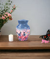 Blue Butterfly Decorative Urn For Human Ashes - Pink Floral Keepsake Urn