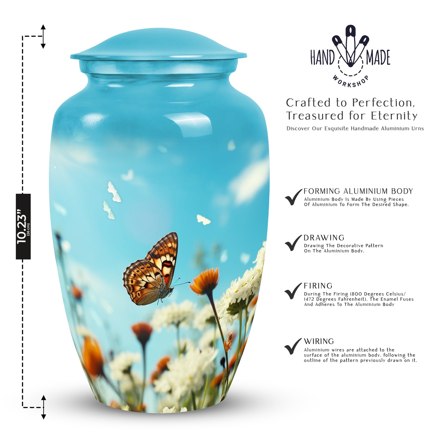 Blue Butterfly Urns For Human Ashes  - Elegant Unique Urn for Women