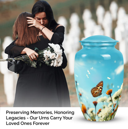 Blue Butterfly Urns For Human Ashes  - Elegant Unique Urn for Women