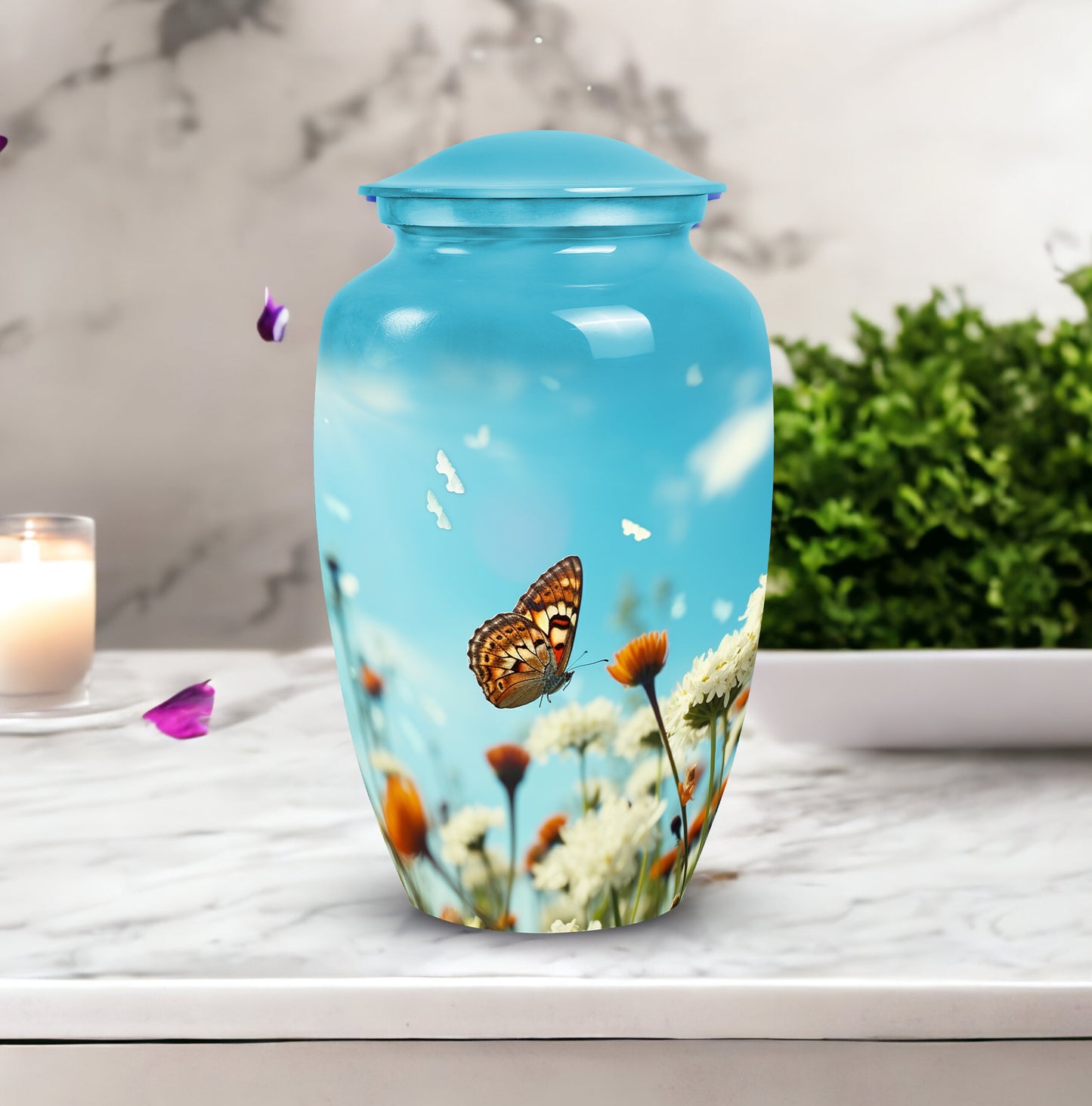 Blue Butterfly Urns For Human Ashes  - Elegant Unique Urn for Women