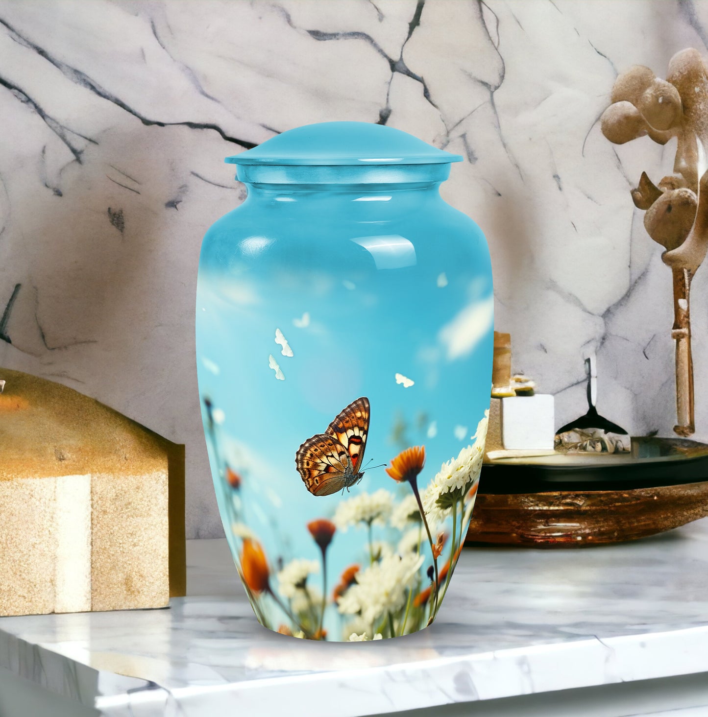 Blue Butterfly Urns For Human Ashes  - Elegant Unique Urn for Women