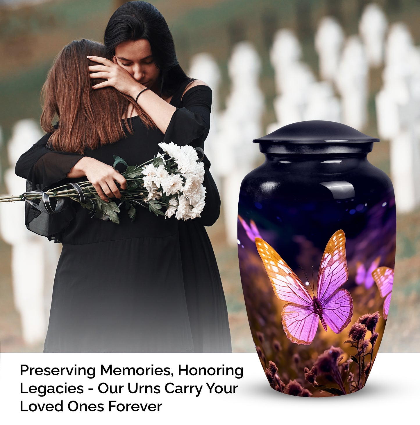 Personalized Butterfly Cremation Urn for Human Ashes - 10-inch, 200 cu in - Yatskia