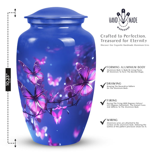 Purple Personalized Butterfly Cremation Urn for Human Ashes - 10-inch, 200 cu in - Yatskia