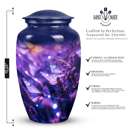 Purple Personalized Butterfly Cremation Urn for Women - 10-inch, 200 cu in - Yatskia