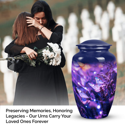 Purple Personalized Butterfly Cremation Urn for Women - 10-inch, 200 cu in - Yatskia