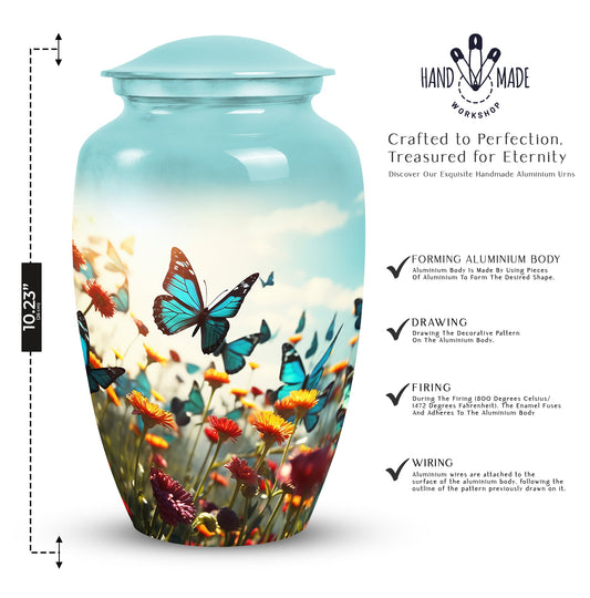 Colorful Personalized Butterfly Cremation Urn for Women - 10-inch, 200 cu in - Yatskia