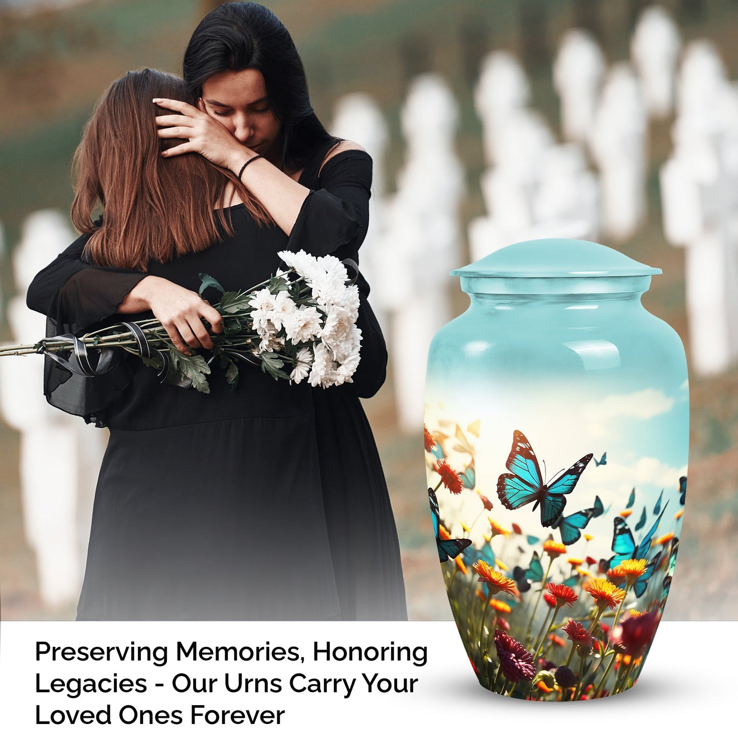 Colorful Personalized Butterfly Cremation Urn for Women - 10-inch, 200 cu in - Yatskia