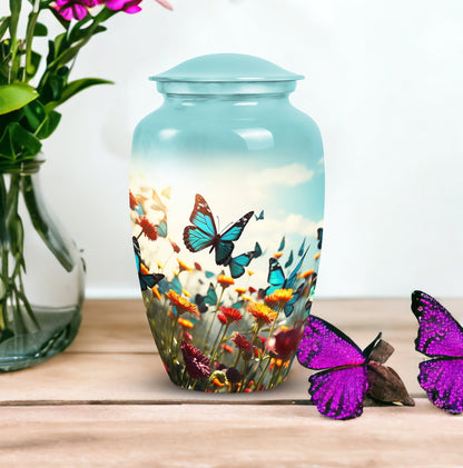 Colorful Personalized Butterfly Cremation Urn for Women - 10-inch, 200 cu in - Yatskia