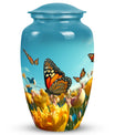 Yellow Flowers Monarch Butterfly Urn For Adult Human Ashes - A peaceful tribute