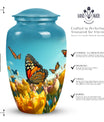 Yellow Flowers Monarch Butterfly Urn For Adult Human Ashes - A peaceful tribute