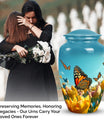 Yellow Flowers Monarch Butterfly Urn For Adult Human Ashes - A peaceful tribute