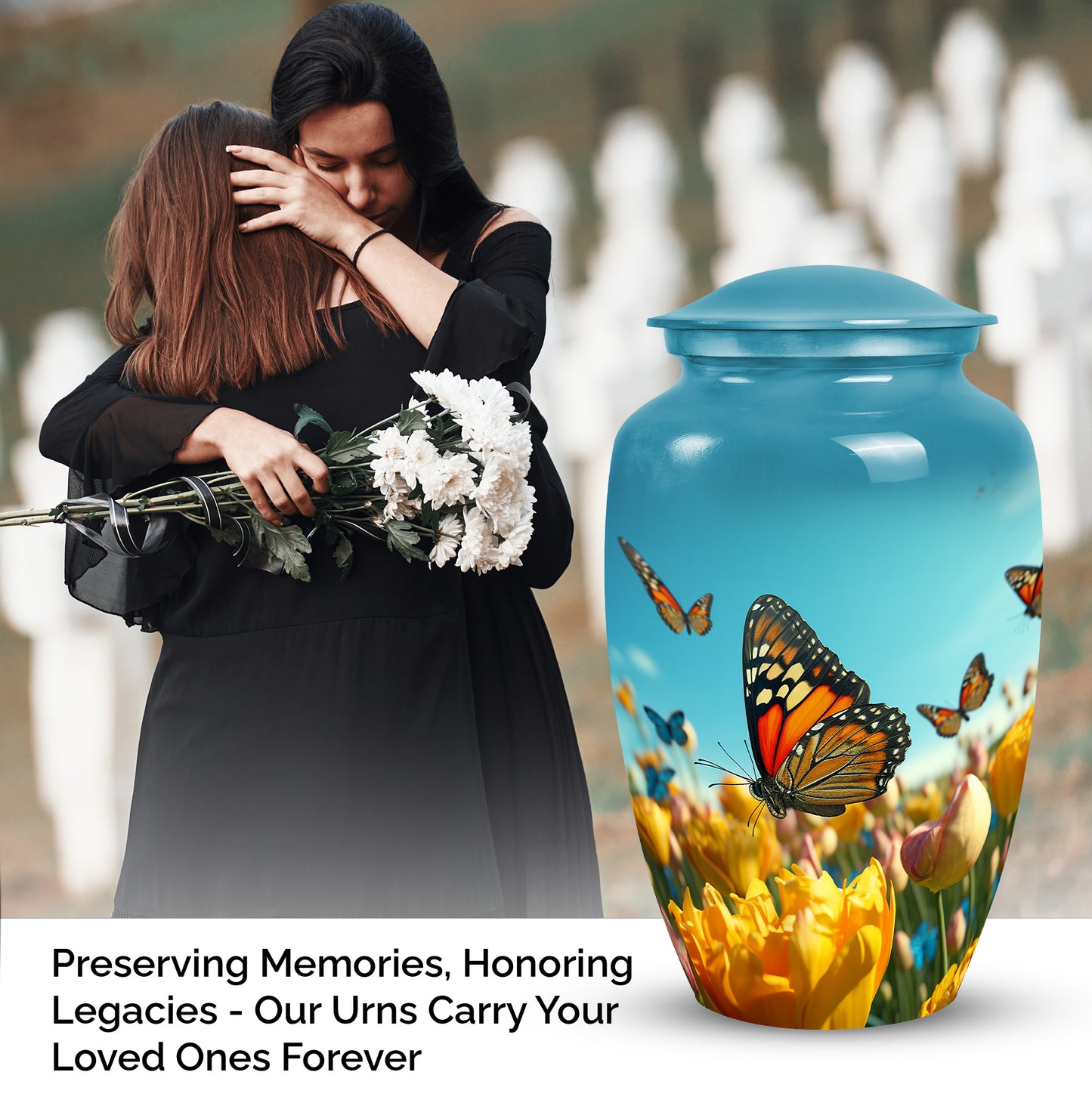 Personalized Butterfly Cremation Urn for Human Ashes - 10-inch, 200 cu in - Yatskia