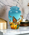 Yellow Flowers Monarch Butterfly Urn For Adult Human Ashes - A peaceful tribute