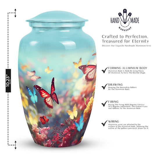 Colorful Personalized Butterfly Cremation Urn for Adult - 10-inch, 200 cu in - Yatskia