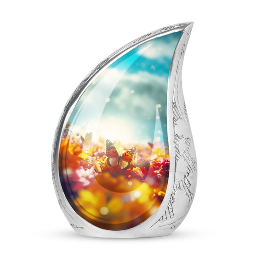 Decorative Butterflies Urn for large adult human ashes, a unique, large urn for ashes.