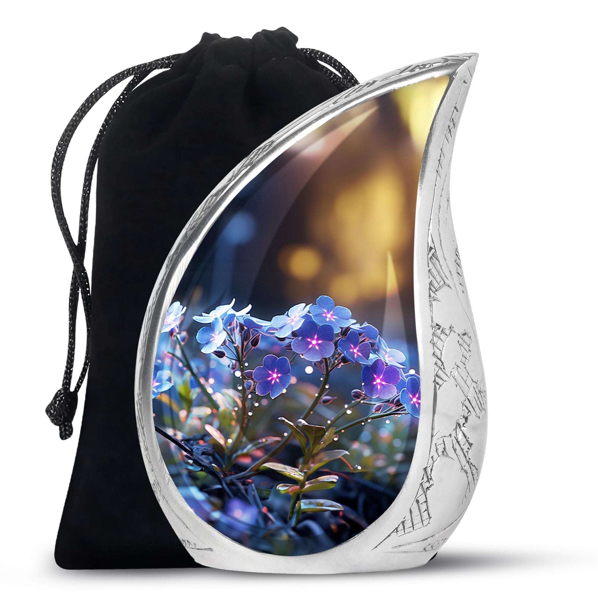 Blue Floral Memorial Urn for Adults - Black Floral Urns For Ashes Adult Male