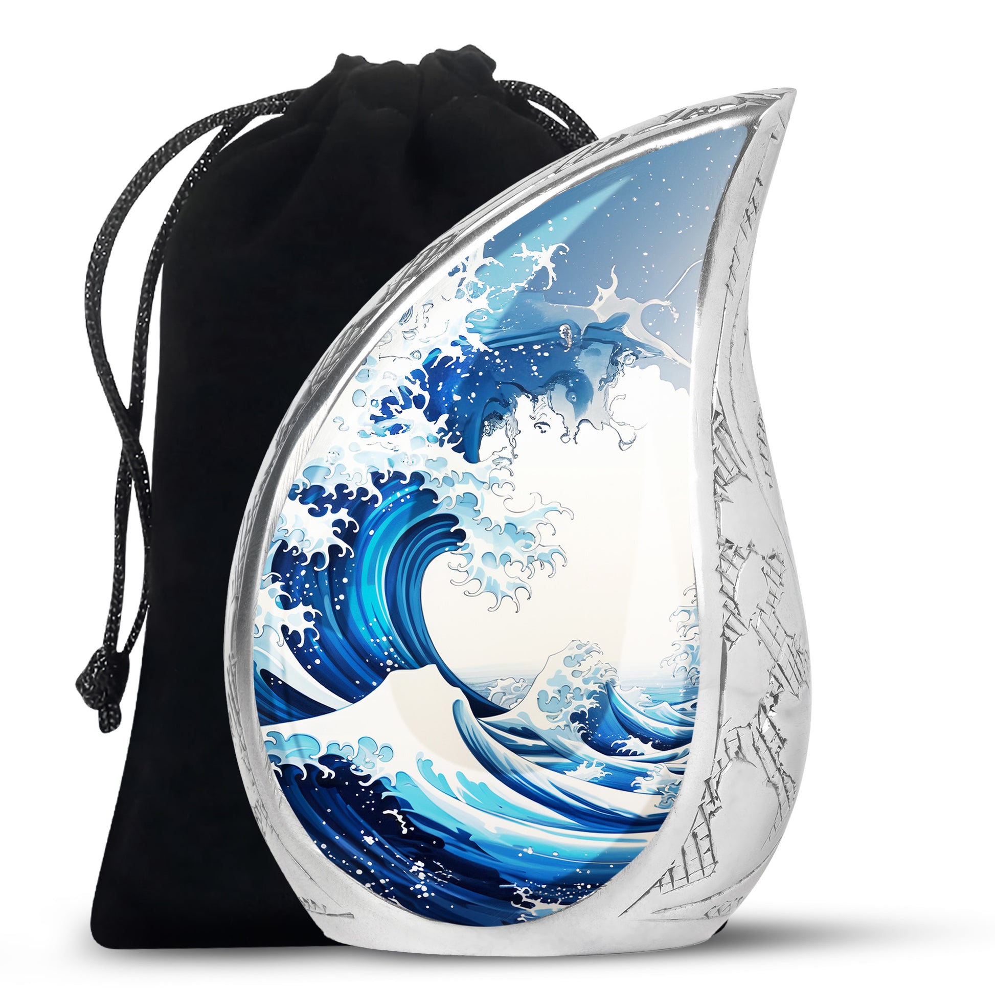 Ocean Waves White Cremation Urn for Mom's Memorial Burial