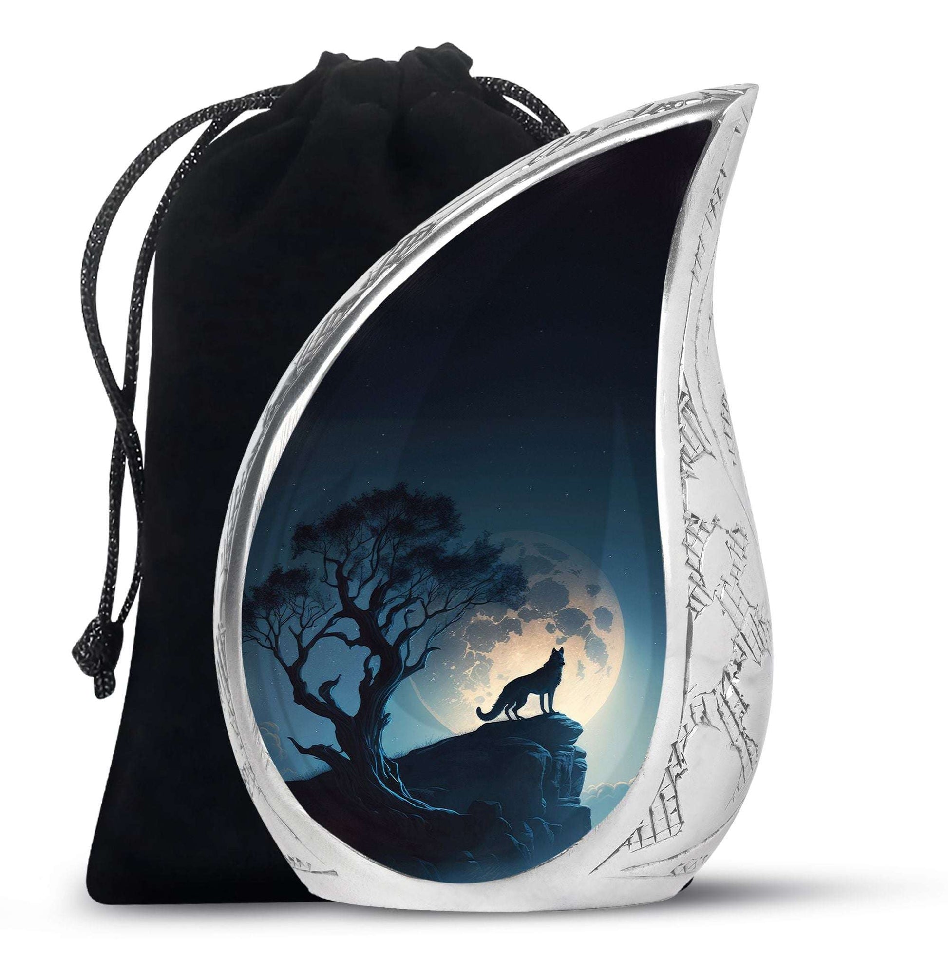 Wolf Cremation Keepsake Urn – Full Moon Night Funeral Ashes Urn