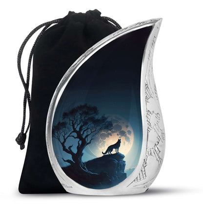 Wolf Cremation Keepsake Urn – Full Moon Night Funeral Ashes Urn