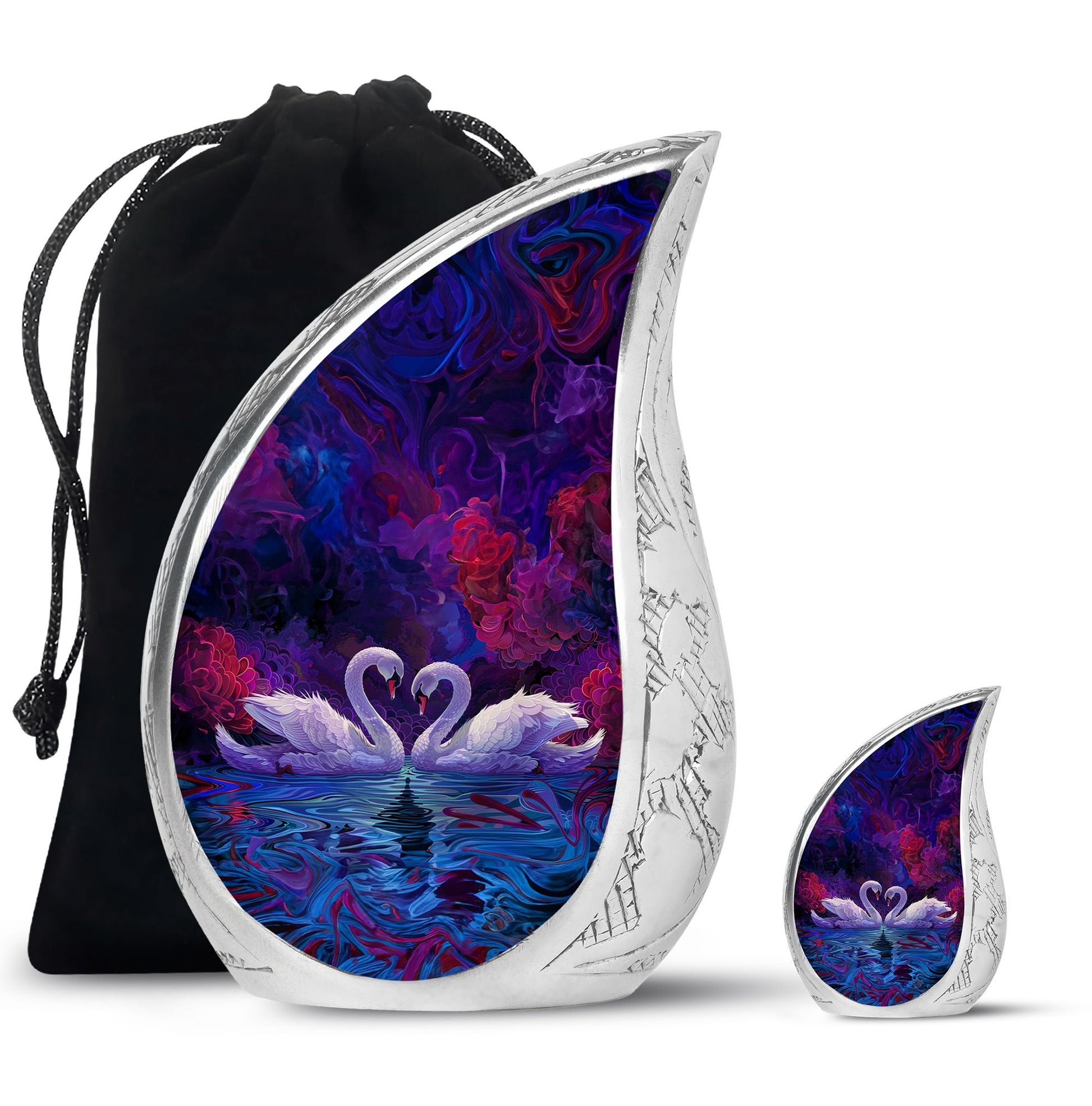 Dual Swan Cremation Urns For Human Ashes - Burial Urns For Adult