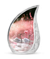 Elegant White Swan Urn – Pink Cherry Blossom Design For Human Ashes