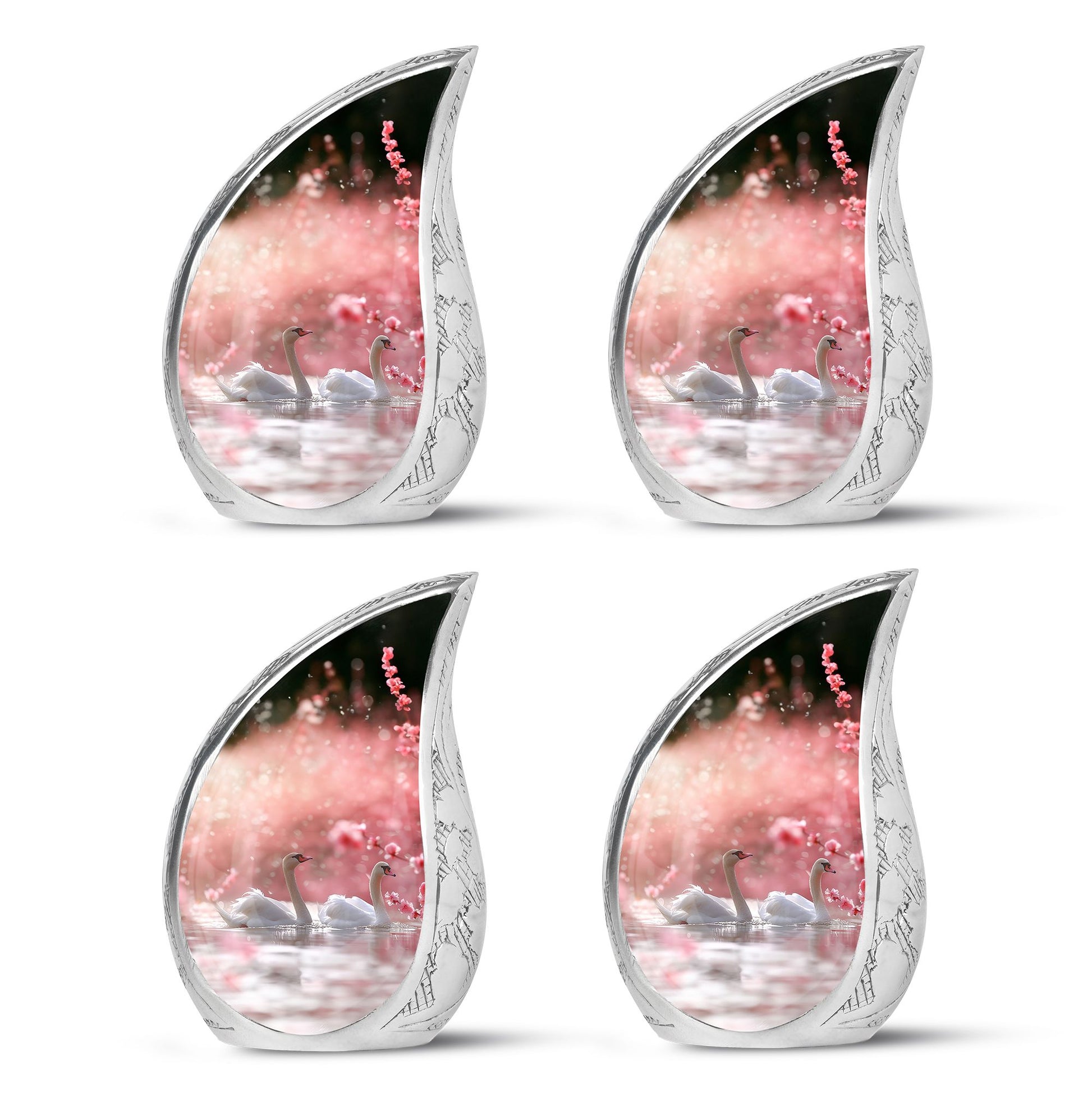 Elegant White Swan Urn – Pink Cherry Blossom Design For Human Ashes
