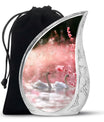 Elegant White Swan Urn – Pink Cherry Blossom Design For Human Ashes