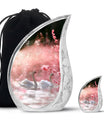 Elegant White Swan Urn – Pink Cherry Blossom Design For Human Ashes