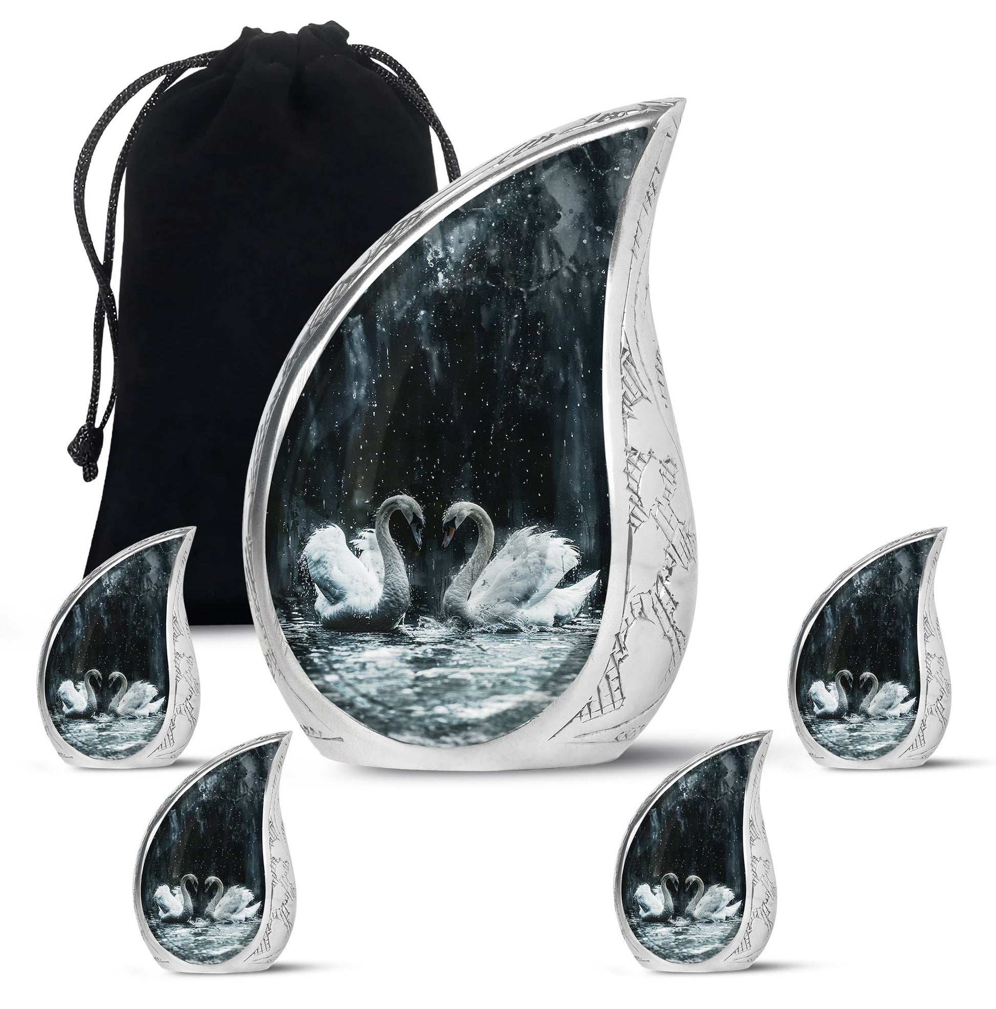 Double Swan Cremation Urns For Human Ashes - Memorial Urn for Mom and Dad